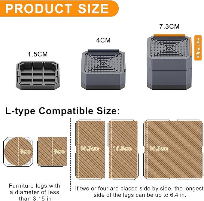 DEWEL Robuste, verstellbare Betterhöhungen, 5,1 bis 10,2 cm, quadratisch, 4er-Set, weiß, unterstützt 500 kg