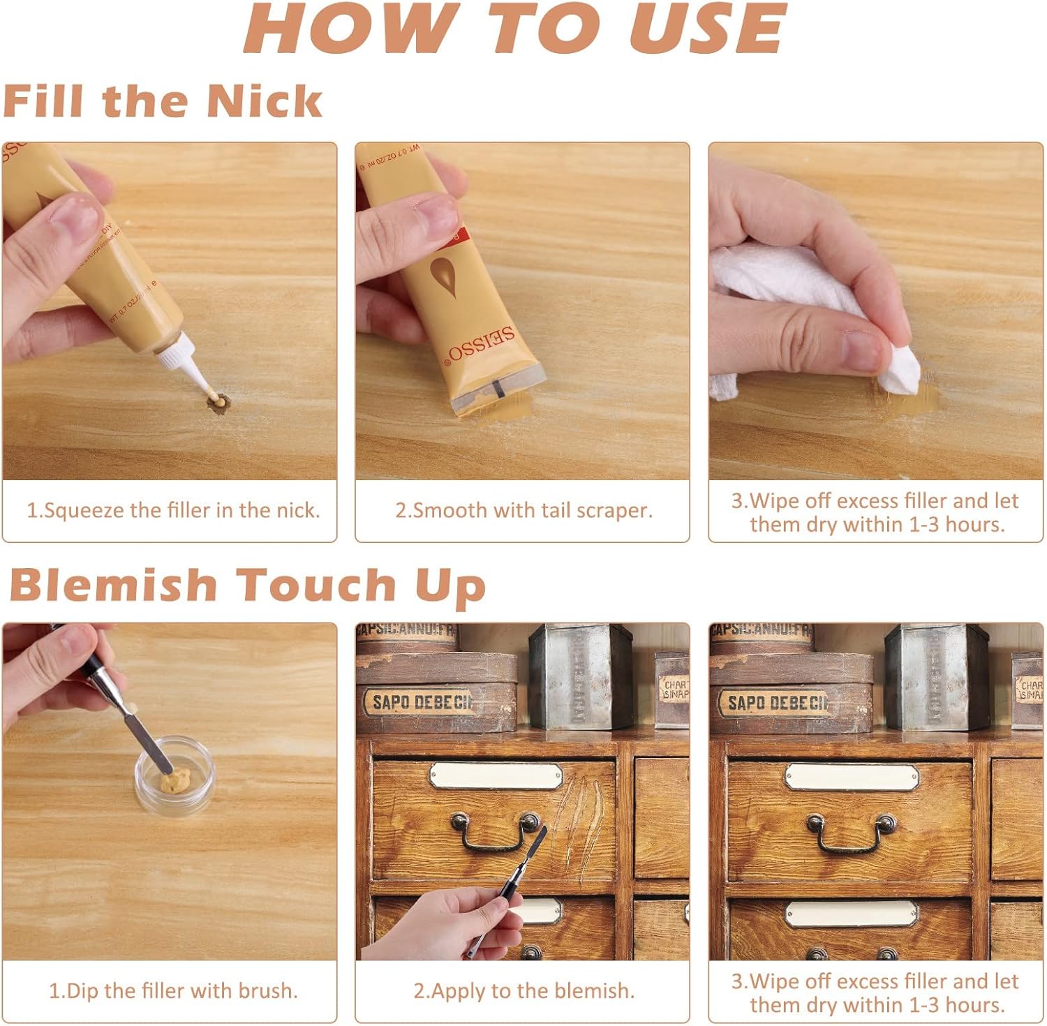 SEISSO 木製家具修理キット – 24色 50個入り フィラー&ツール