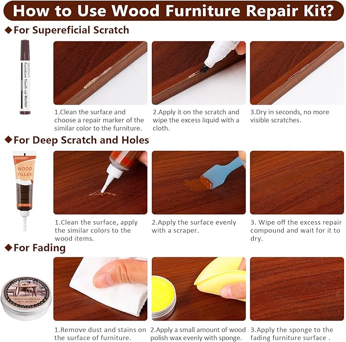 SEISSO Wood Repair Kit – 20 PCS Walnut Wood Filler & Putty Set