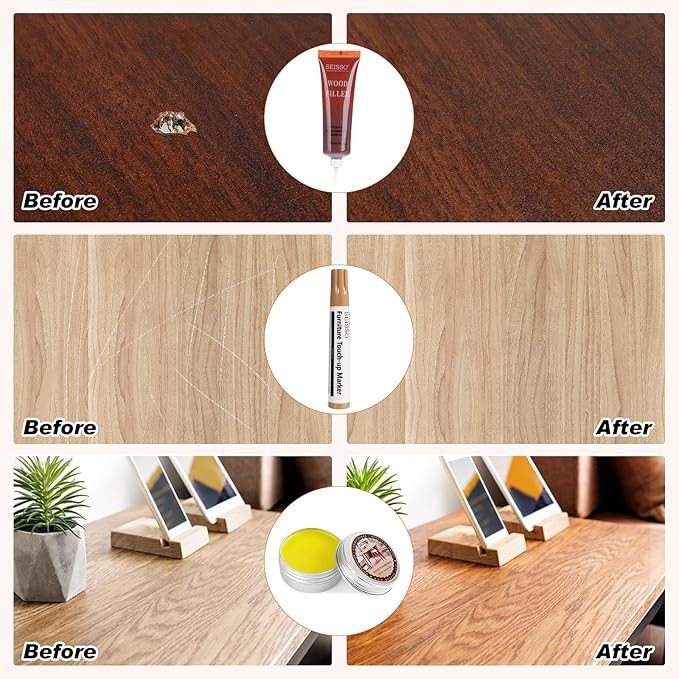 SEISSO 목재 및 가죽용 가구 수리 키트, 스크래치 제거제 업그레이드