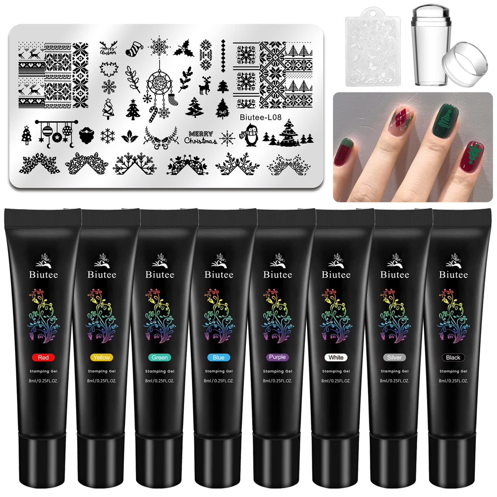 Biutee Nail Stamping Kit – 10PCS French Line Plates with Silicone Stamper for DIY Manicure & Salon Nail Art