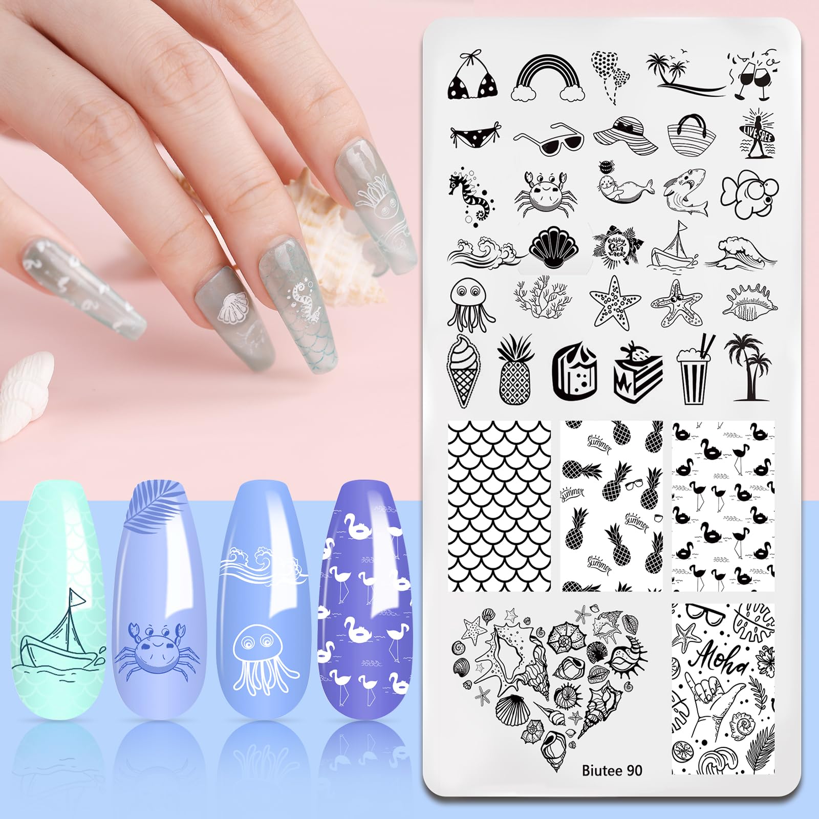Biutee Nail Stamping Kit – 10PCS French Line Plates with Silicone Stamper for DIY Manicure & Salon Nail Art