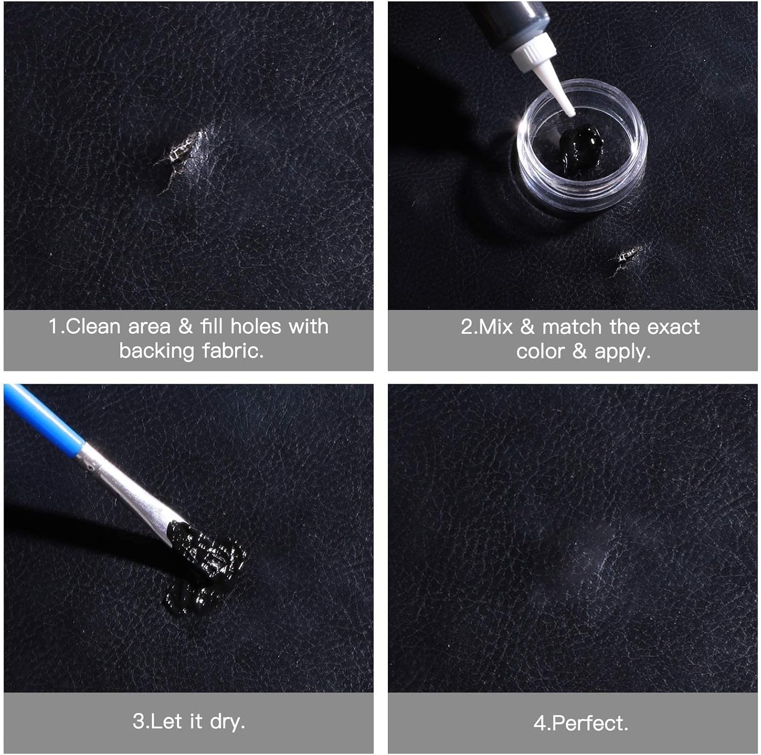 SEISSO レザーリペアキット – ソファ、車のシート、靴、バッグ用 12色 – 傷、破れ、穴を修復