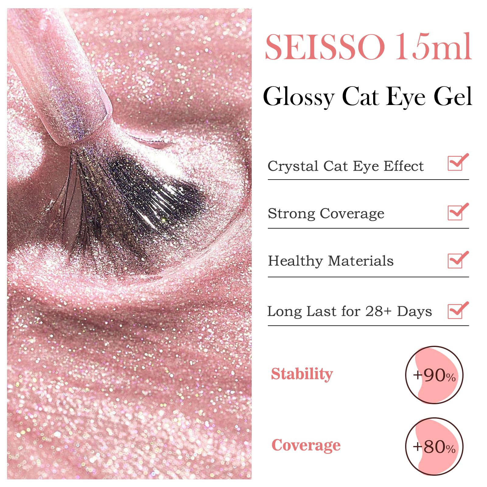 SEISSO Cat Eye Gel Nail Polish – 15ml Wine Red Magnetic UV Gel with Magnet Stick, Shimmer Soak Off Nail Kit