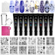 Biutee French Tip Nail Stamping Kit – 2PCS Lace Plates with Stamper & Scraper, DIY Nail Art Templates for Manicure