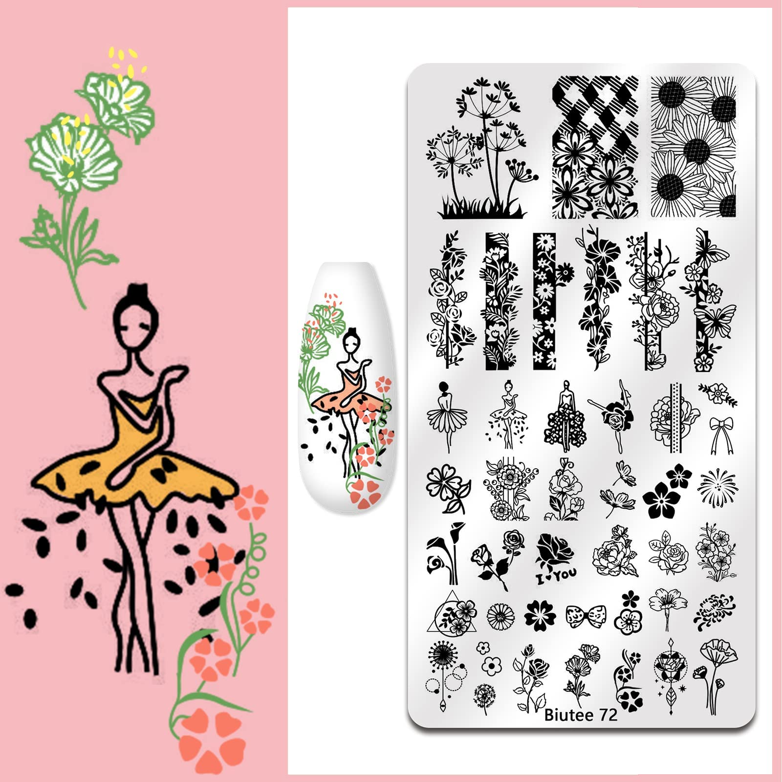 Biutee Nail Stamping Kit – 12PCS Plates with Stamper, Flower, Lace, Animal & Holiday Nail Art Designs