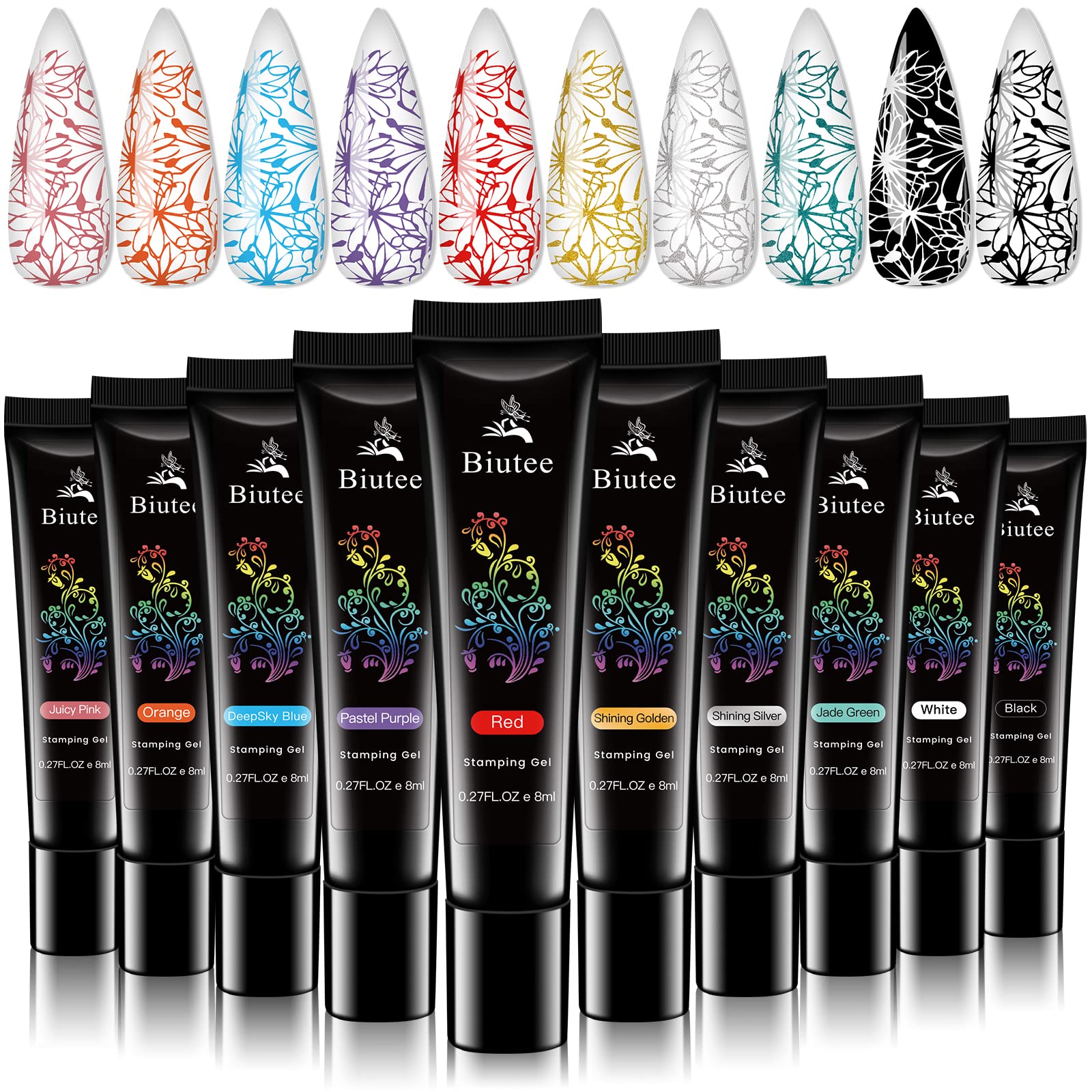 SEISSO 8 Colors Nail Stamping Polish Kit, Stamper & Templates, Peel Off Latex, Base & Top Coat, DIY Manicure Gift Set