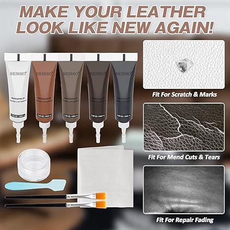 SEISSO 5-Color Leather Repair Kit for Sofa, Vinyl, Couch & Furniture – Fix Scratches, Tears, Holes