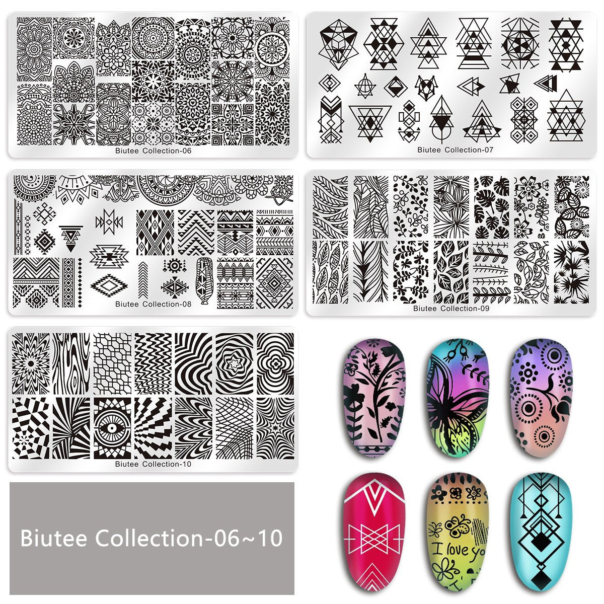 Biutee Nail Stamping Kit – 15PCS Plates, 8PCS Gel Polishes, Stamper & Scraper with Bag, Flower & Holiday Nail Art Designs