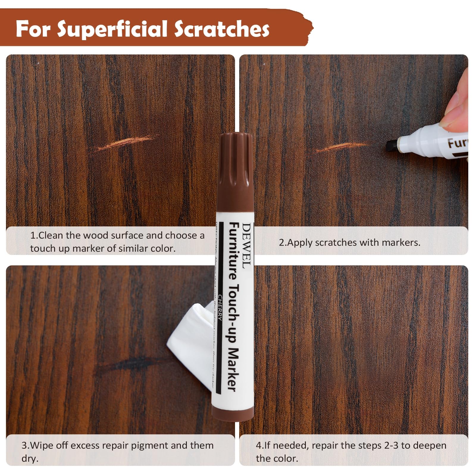 DEWEL 42PCS Wood Furniture Repair Kit – Upgrade Wood Filler, Touch Up Markers & Wax Sticks for Scratches, Cracks & Holes