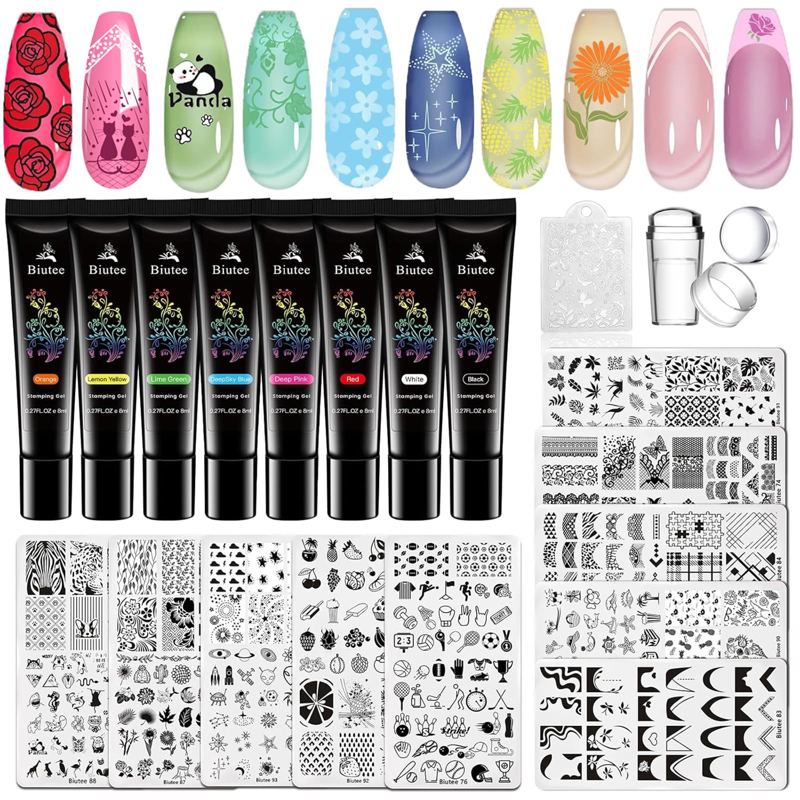 Biutee Nail Stamping Kit – 10PCS French Line Plates with Silicone Stamper for DIY Manicure & Salon Nail Art
