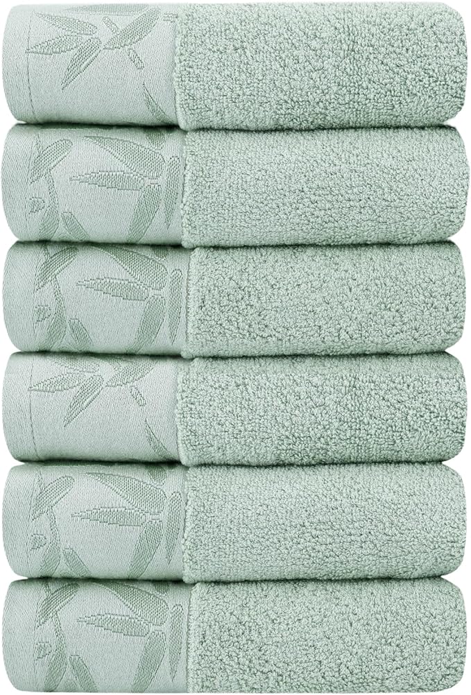 SEISSO 竹製ハンドタオル 6枚パック ソフト 吸水性 速乾性 バスルームタオル 13x29 ブルー