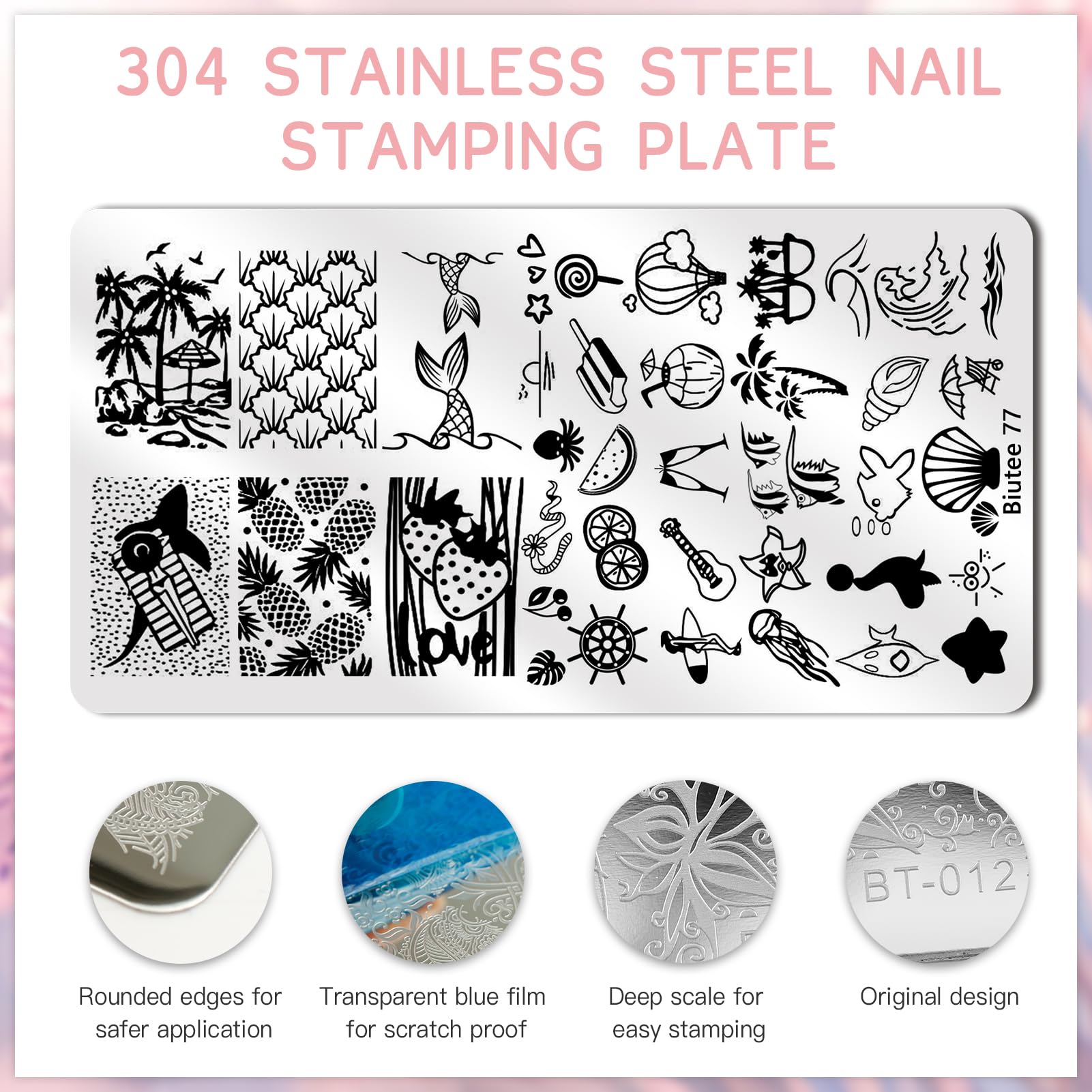 Biutee Nail Stamping Kit – 12PCS Plates with Stamper, Flower, Lace, Animal & Holiday Nail Art Designs
