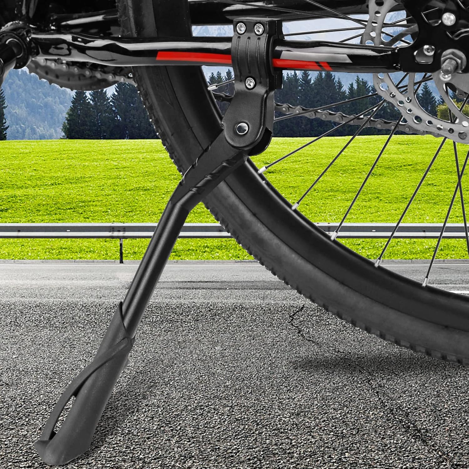 Cyfie ユニバーサル リアバイクキックスタンド 24 26 27 29インチホイール用 (ブラック、24~29インチバイクホイール用)