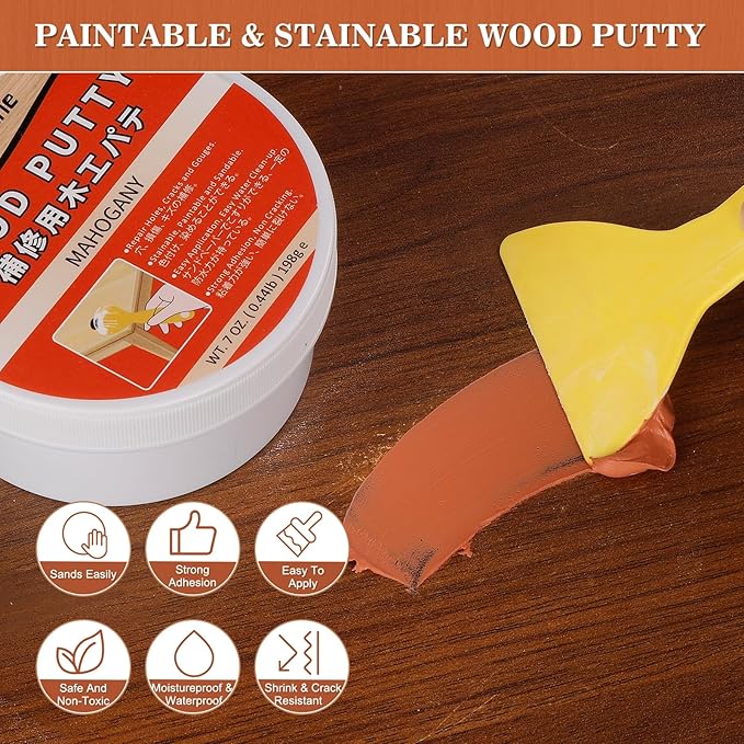 GRPOCHE Gray Wood Filler Putty – Paintable & Stainable, 7oz Furniture Repair Kit
