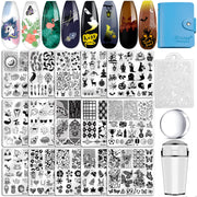 Biutee Nail Stamping Kit – 15PCS Plates, 8PCS Gel Polishes, Stamper & Scraper with Bag, Flower & Holiday Nail Art Designs