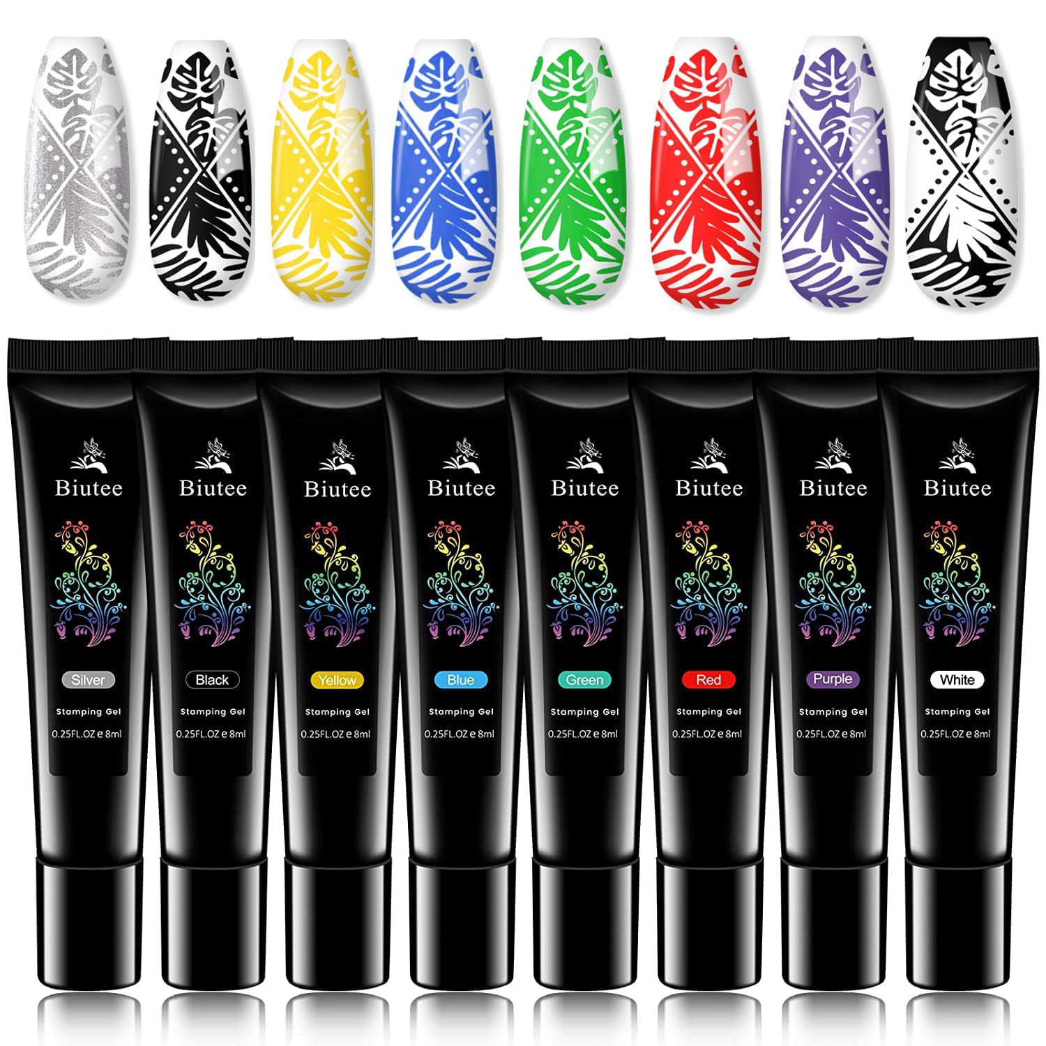 SEISSO 8 Colors Nail Stamping Polish Kit, Stamper & Templates, Peel Off Latex, Base & Top Coat, DIY Manicure Gift Set