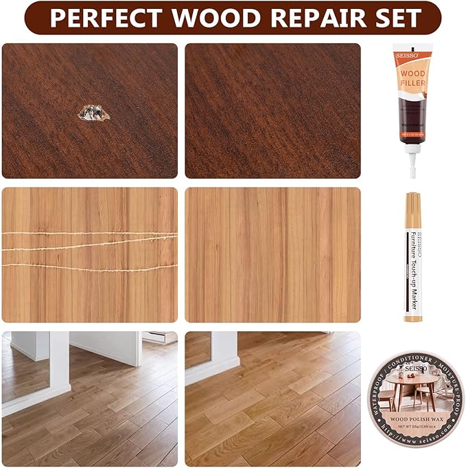 SEISSO Wood Repair Kit – 20 PCS Walnut Wood Filler & Putty Set