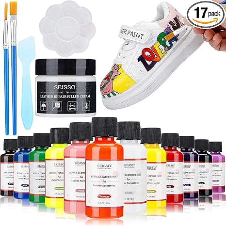 SEISSO Leather Vinyl Repair Kit 12 Colors Acrylic Paint for Shoes Furniture Bags Car Seats