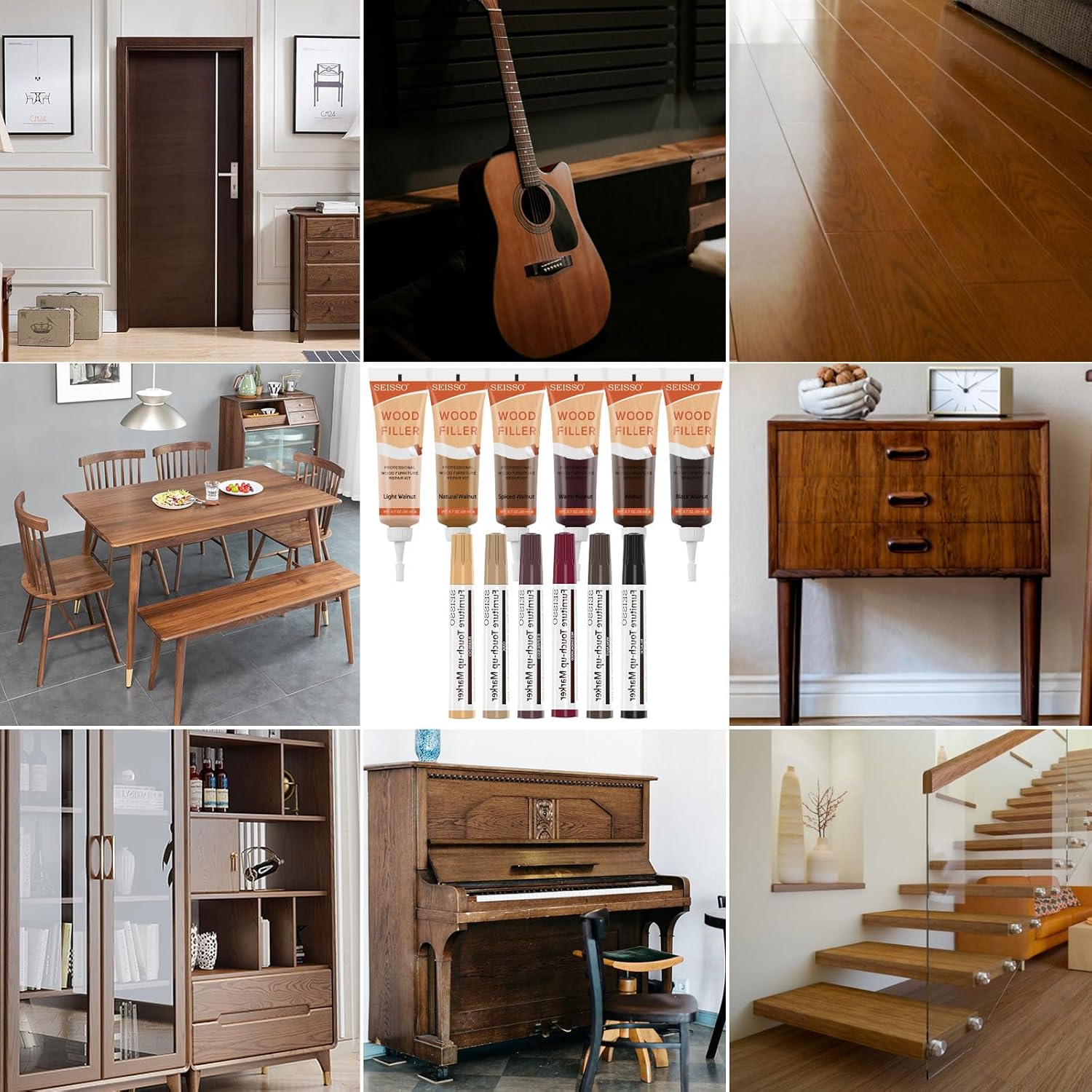 SEISSO Wood Repair Kit – 20 PCS Walnut Wood Filler & Putty Set