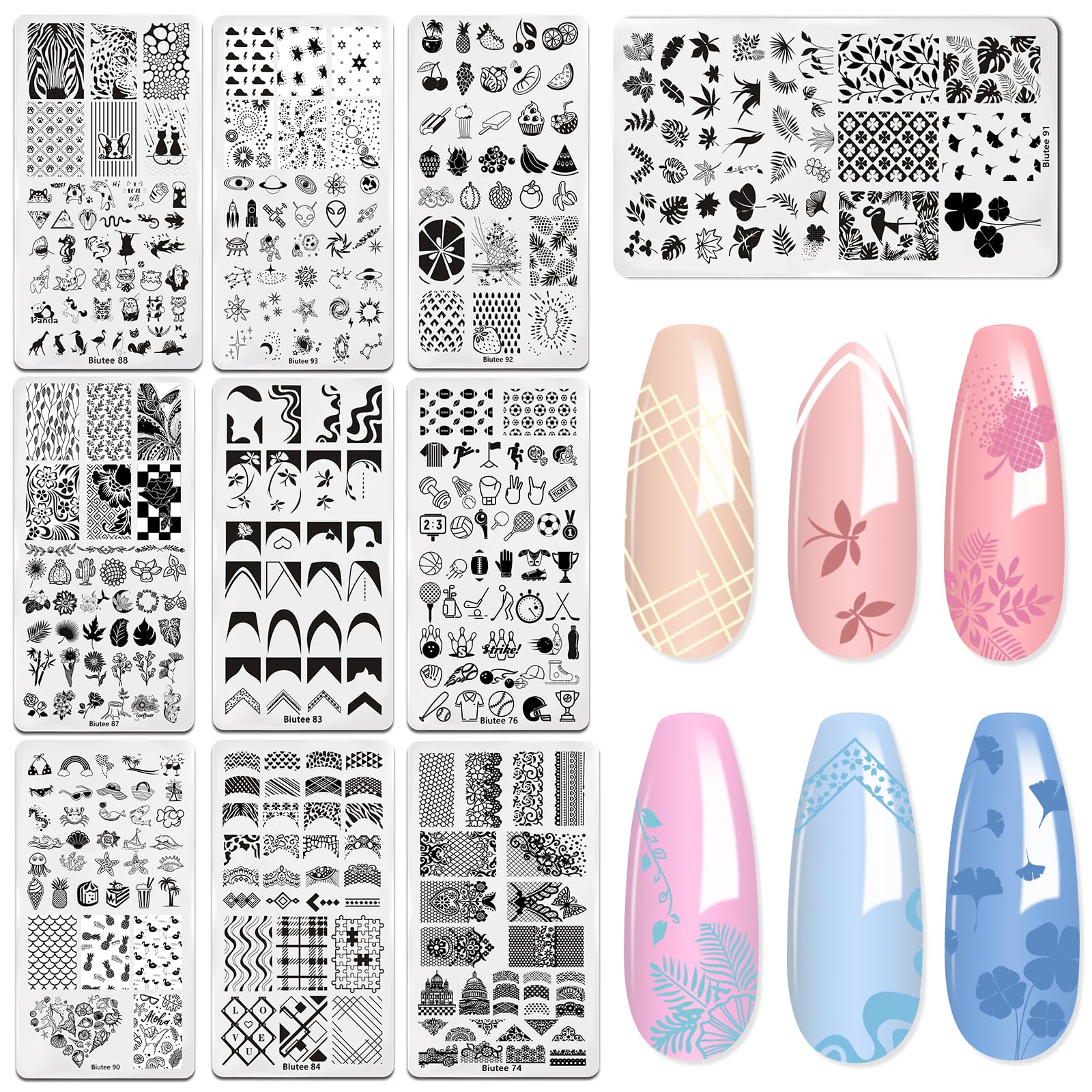 Biutee Nail Stamping Kit – 10PCS French Line Plates with Silicone Stamper for DIY Manicure & Salon Nail Art