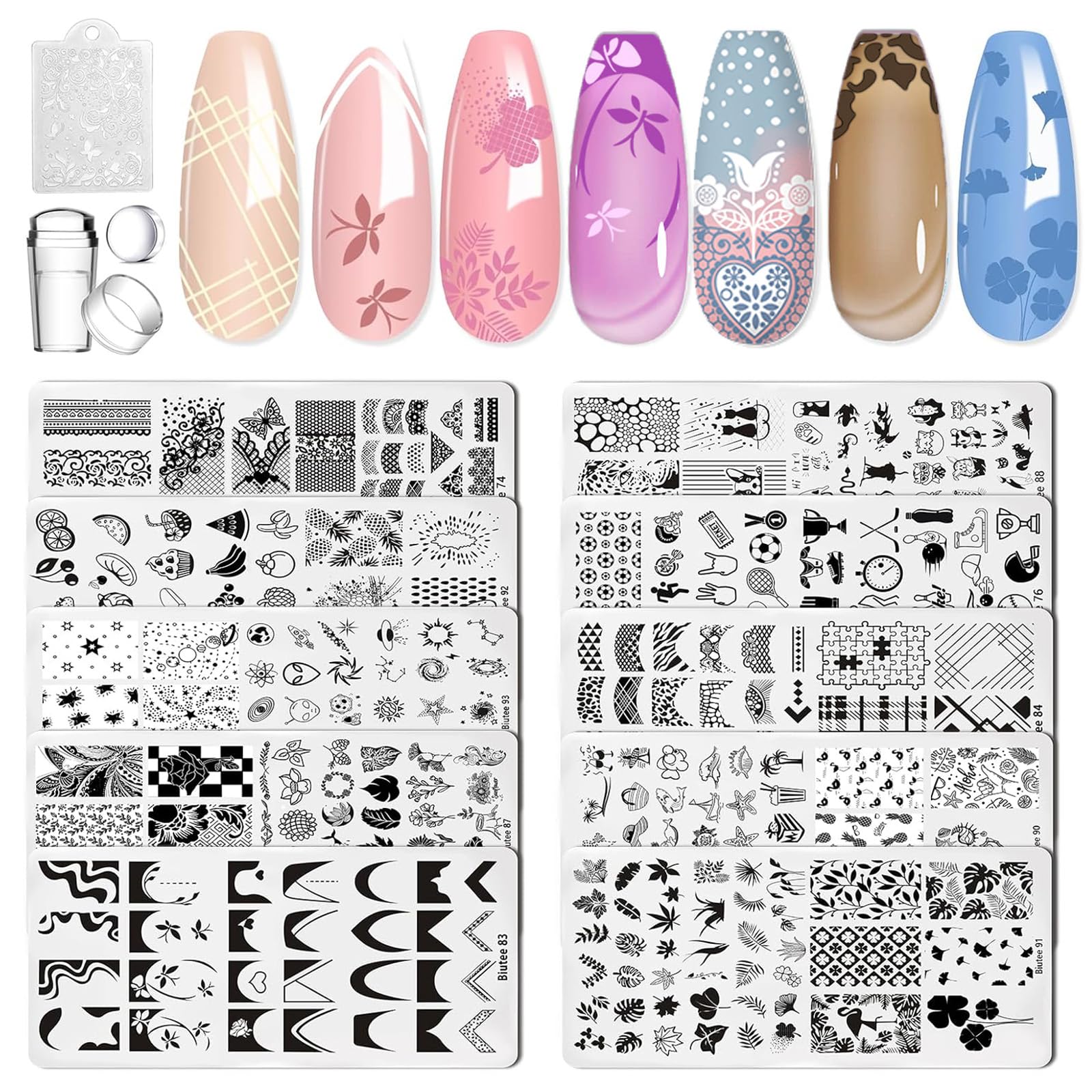Biutee Nail Stamping Kit – 10PCS French Line Plates with Silicone Stamper for DIY Manicure & Salon Nail Art