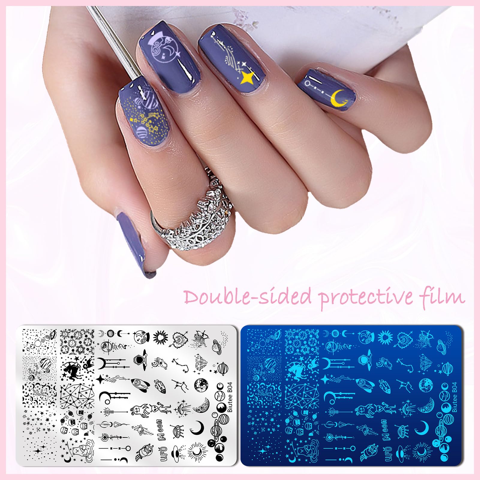 Biutee Nail Stamping Kit – 10PCS French Line Plates with Silicone Stamper for DIY Manicure & Salon Nail Art