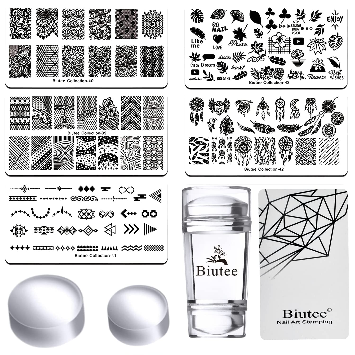 SEISSO 8 Colors Nail Stamping Polish Kit, Stamper & Templates, Peel Off Latex, Base & Top Coat, DIY Manicure Gift Set