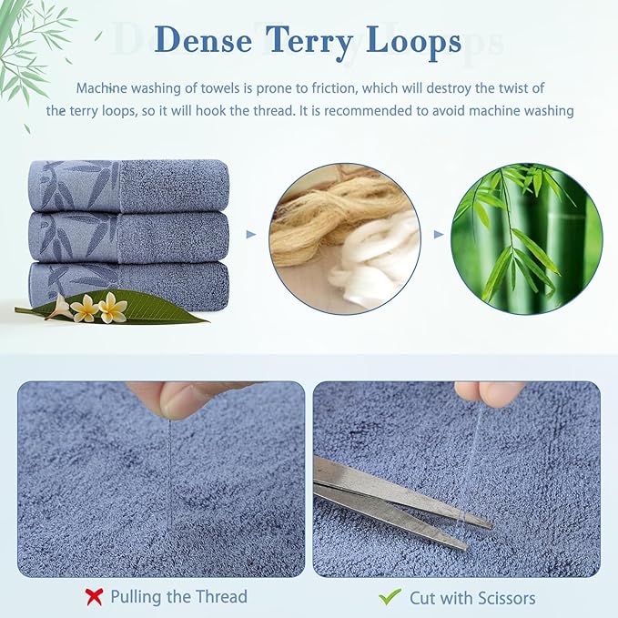 SEISSO 竹製ハンドタオル 6枚パック ソフト 吸水性 速乾性 バスルームタオル 13x29 ブルー