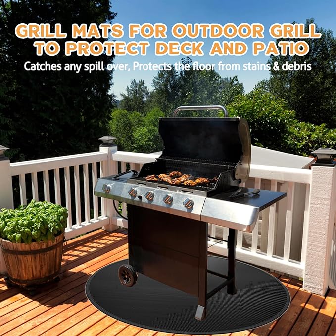 Cyfie 36 Inch Round BBQ Grill Mat Heat Resistant Fireproof Silicone Outdoor Patio Floor Protector