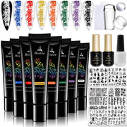 SEISSO 8 Colors Nail Stamping Polish Kit, Stamper & Templates, Peel Off Latex, Base & Top Coat, DIY Manicure Gift Set