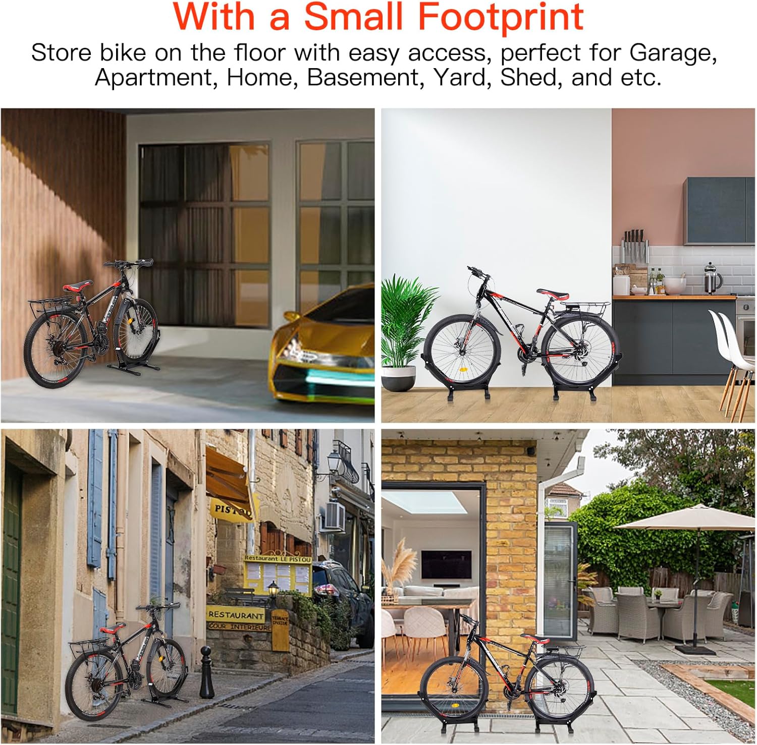 Cyfie Bike Floor Rack Stand for 20-29" Kids Mountain Road Bikes, Indoor Outdoor Storage