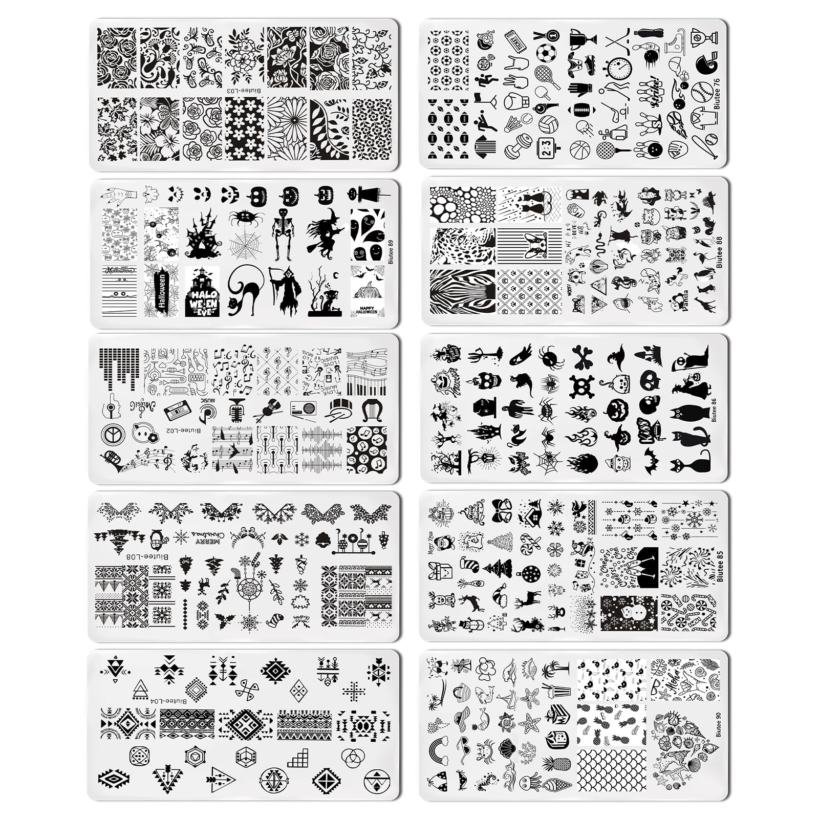 Biutee Nail Stamping Kit – 10PCS French Line Plates with Silicone Stamper for DIY Manicure & Salon Nail Art