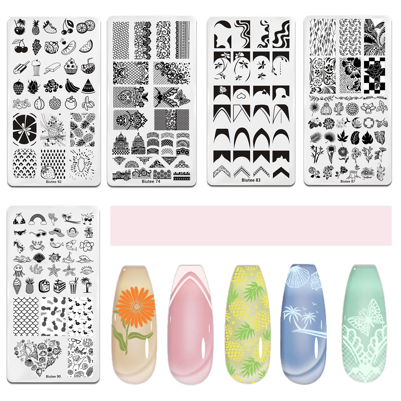 Biutee Nail Stamping Kit – 10PCS French Line Plates with Silicone Stamper for DIY Manicure & Salon Nail Art