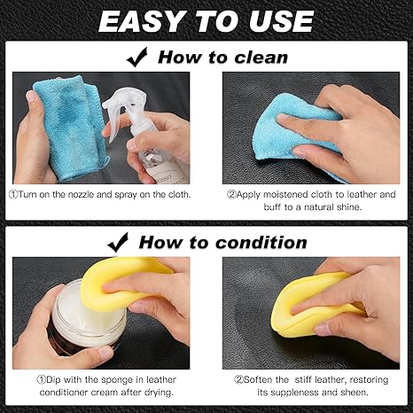 SEISSO レザークリーナー&コンディショナーキット – ソファ、車のシート、靴、バッグなどに