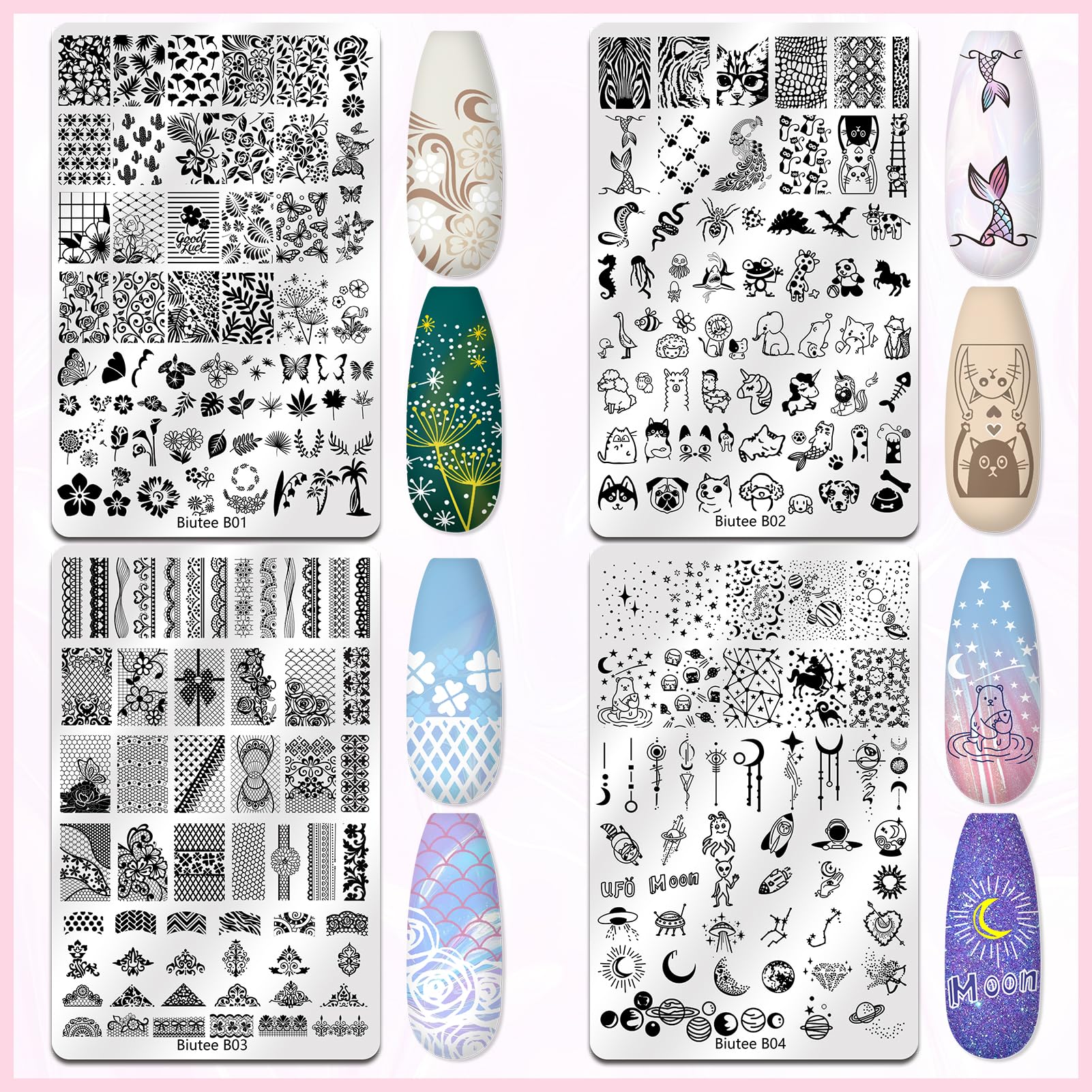 Biutee Nail Stamping Kit – 10PCS French Line Plates with Silicone Stamper for DIY Manicure & Salon Nail Art