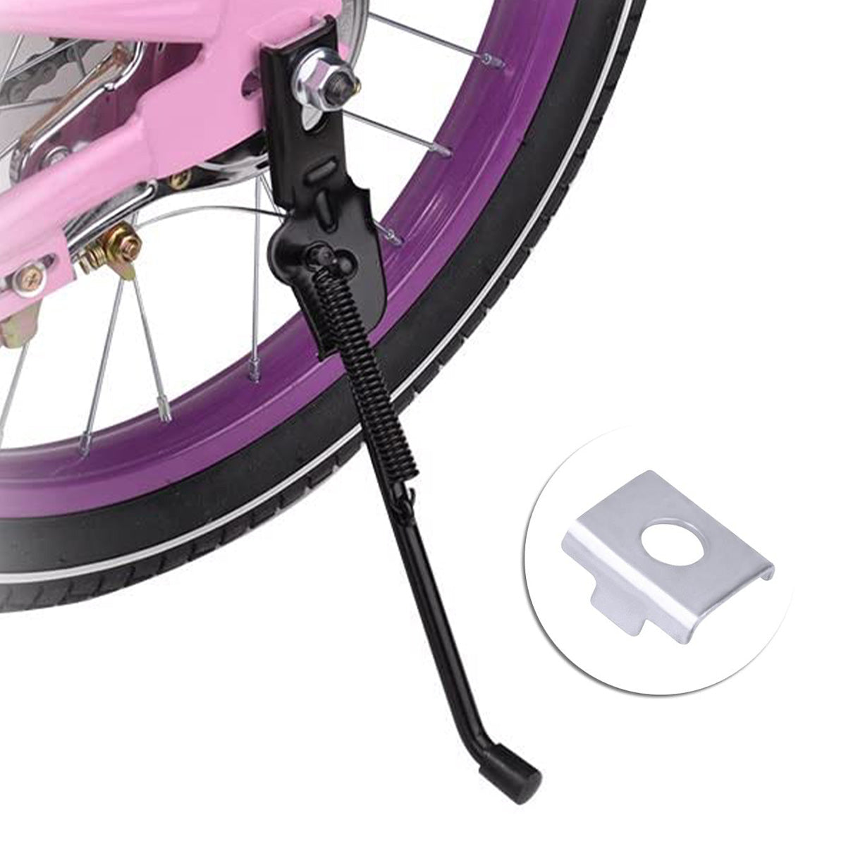 SEISSO 子供用自転車キックスタンド – ユニバーサルリアサイドスタンド、耐久性のあるスチール製、フットパッド付き