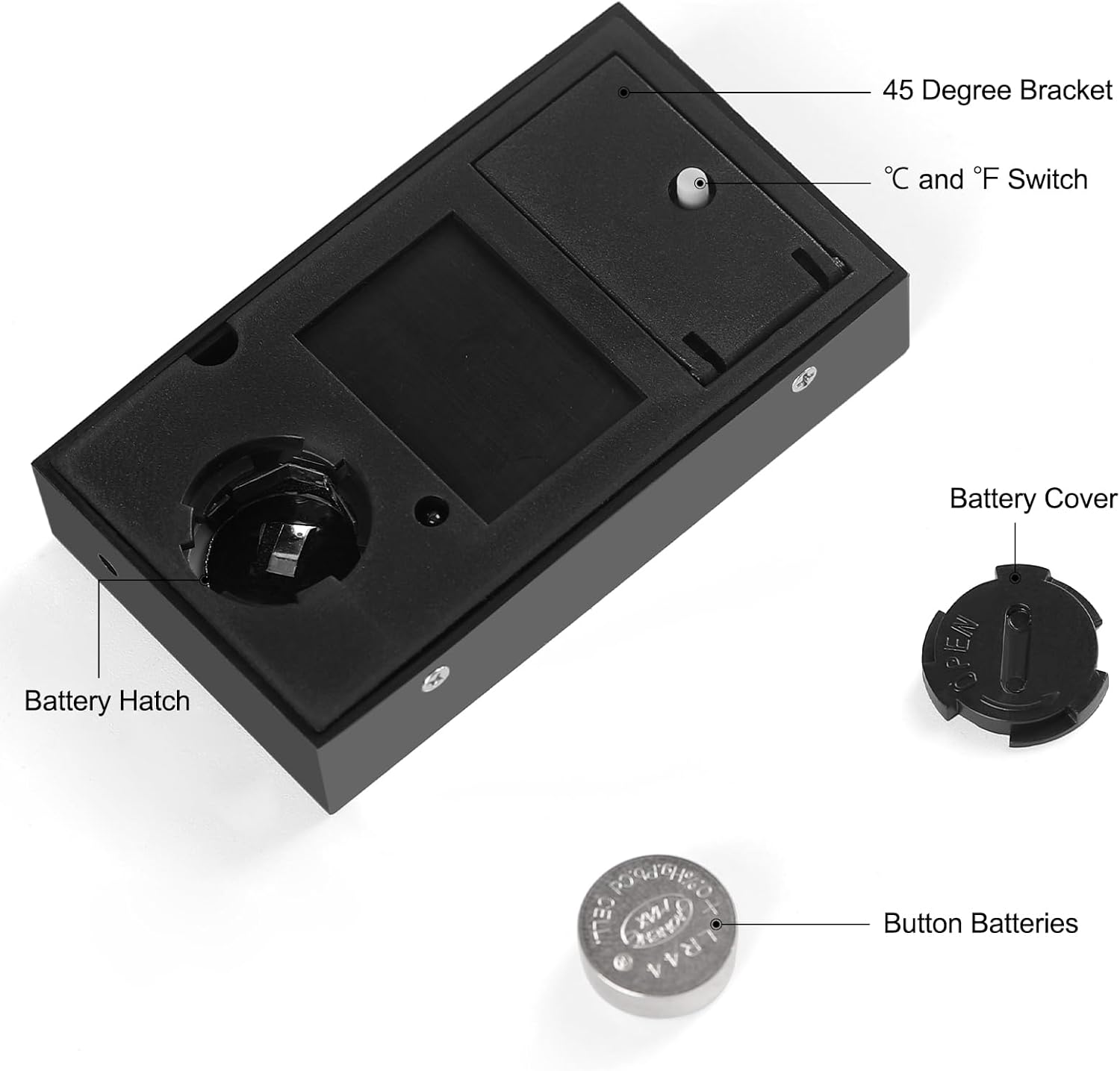 Seisso digital hygrometer thermometer with labeled parts details