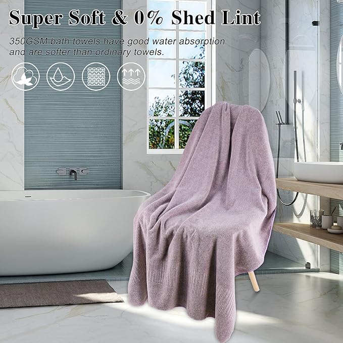 Seisso purple bath towel is super soft & 0% shed lint display.