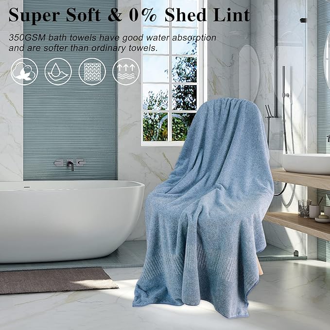 Seisso light blue bath towel is super soft & 0% shed lint display.