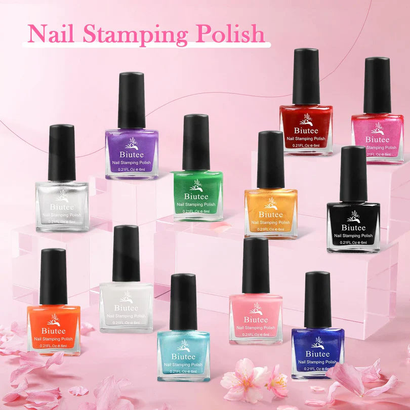 🌸 Biutee Nail Stamping Polish – Express Your Creativity with 12 Vibrant Colors