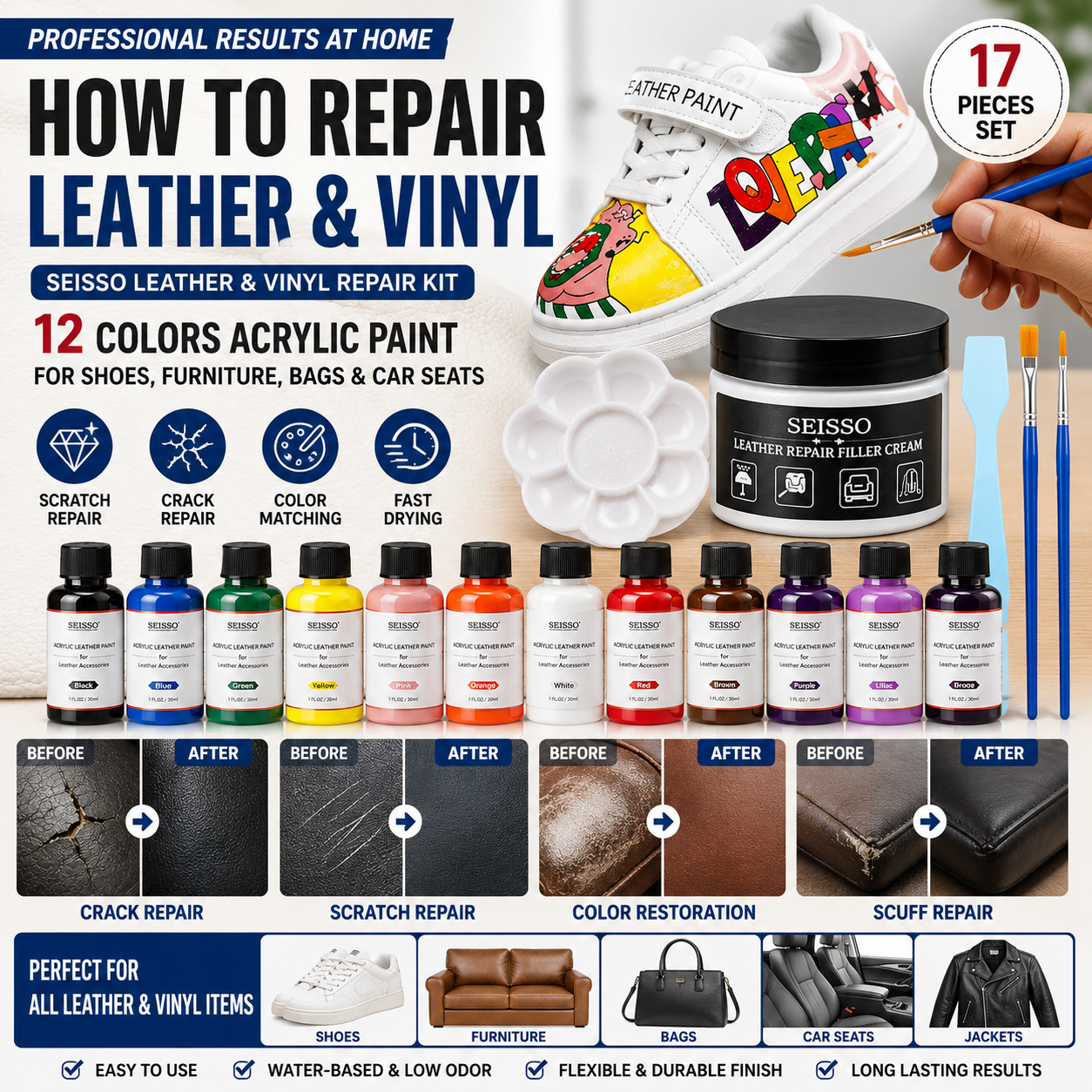 Complete Guide: How to Use a Leather & Vinyl Repair Kit to Restore Shoes, Furniture & Car Seats