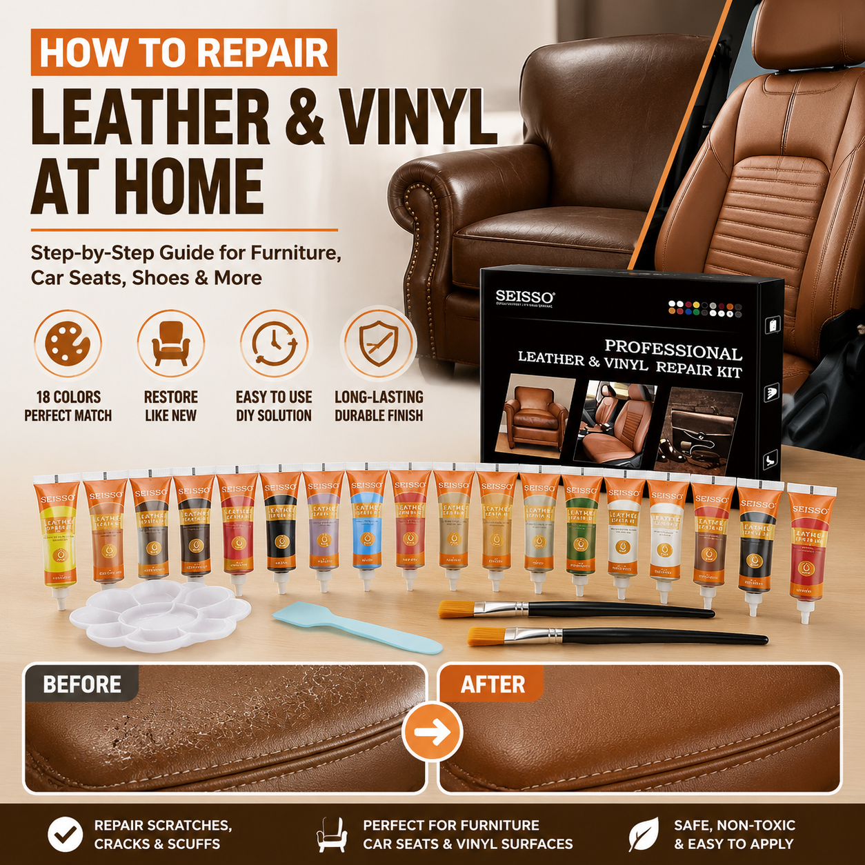 How to Repair Leather & Vinyl at Home | 18 Colors Leather Repair Kit Guide for Furniture & Car Seats