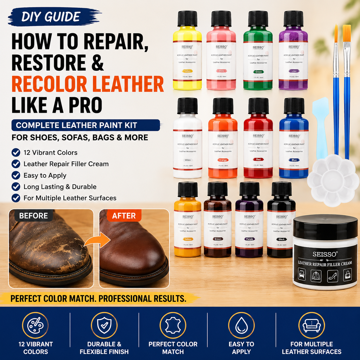 Ultimate Guide to Leather Repair and Color Restoration: Restore Shoes, Bags, Jackets & Sofas