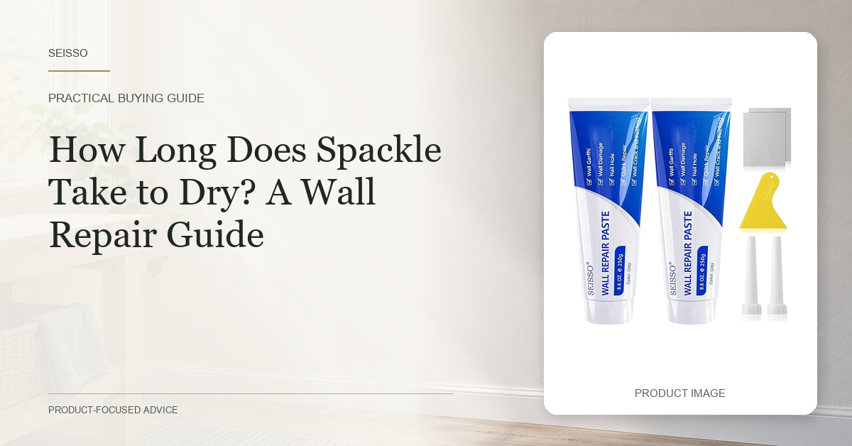 The exact SEISSO Grey Wall Repair Kit package, shown unchanged in a new 1200 by 628 wall repair guide cover.