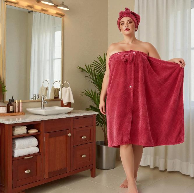 Ultra-Soft, Quick-Drying Plus Size Bath Towel & Hair Towel Set – Adjustable Shower & Spa Wrap for Women | SEISSO