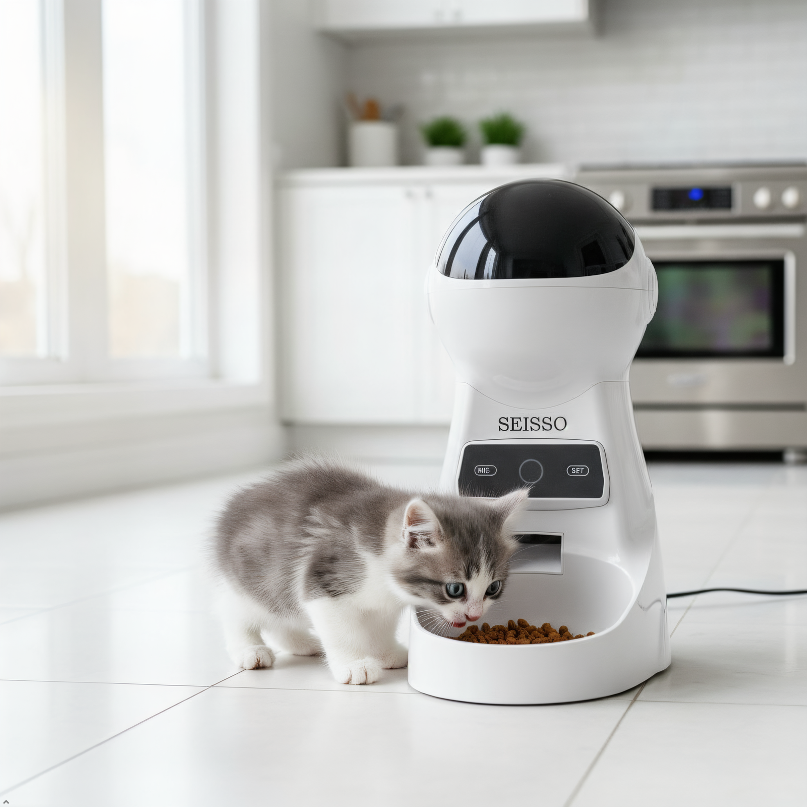 SEISSO Automatic Cat Feeder – 3L Timed Dry Food Dispenser with Portion Control