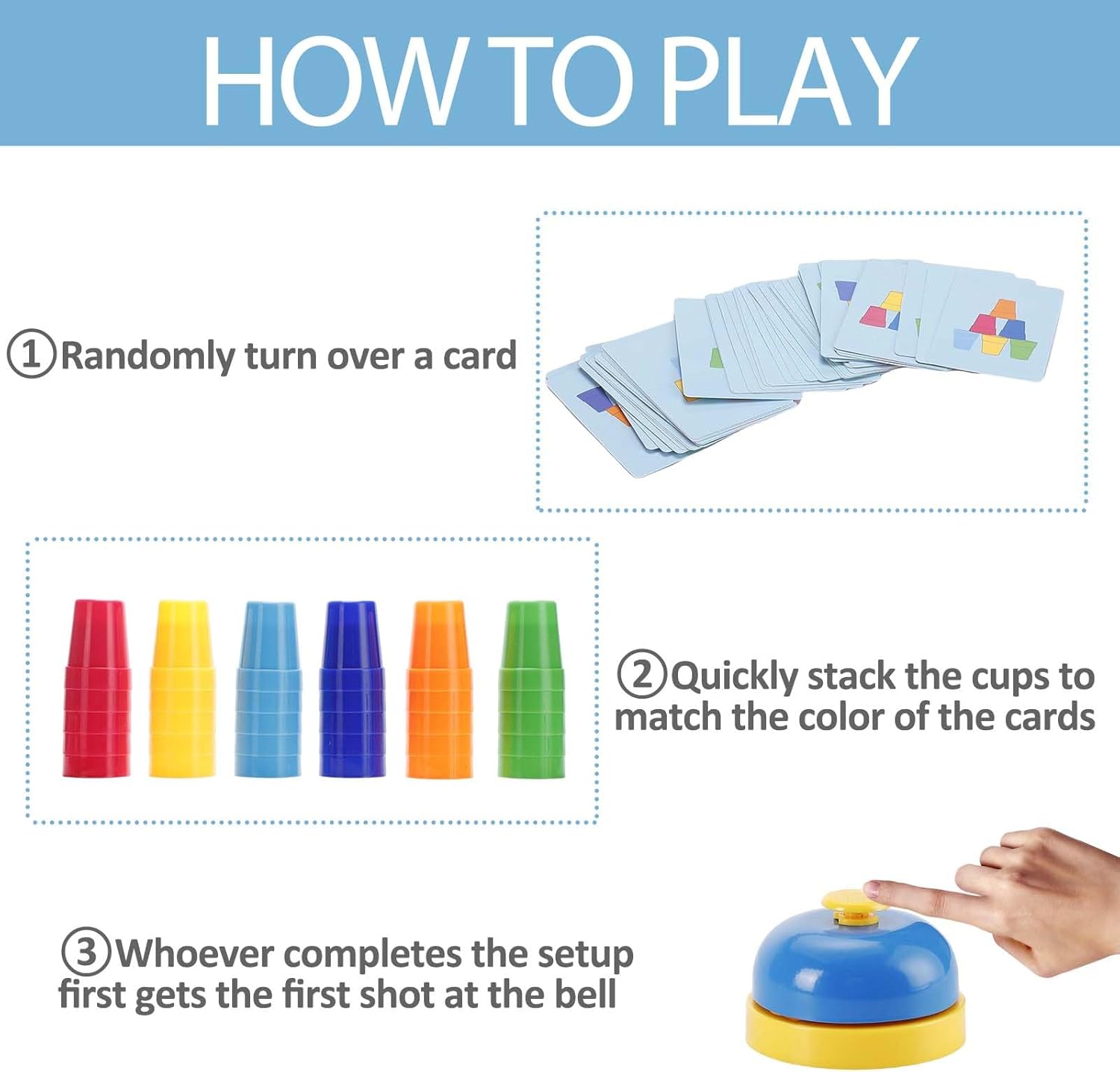 SEISSO Quick Stacking Cups, Stack Cups Set Engaging Educational Speed Training Cup Stacking Set for Kids Games, 30 Stack Cups with 54 Challenge Cards, 1 Bell