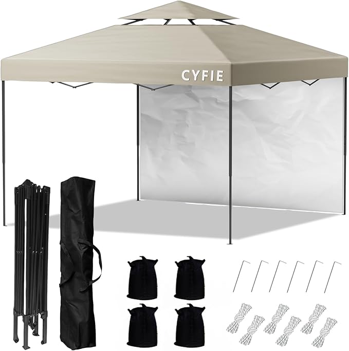 CYFIE 10x10ft Pop Up Canopy Tent with Sidewall & Sandbags