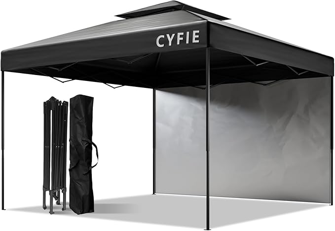 CYFIE 10x10ft Pop Up Canopy Tent with Sidewall & Sandbags